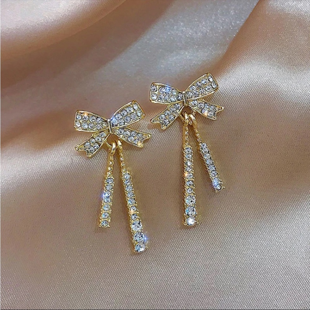 Gold Filled Bow Dangle CZ Earrings
